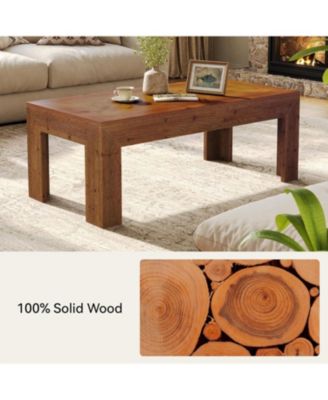 Rectangular Coffee Table, 47-Inch Solid Wood Living Room Coffee Table, Mid Century Modern Center Cocktail Table