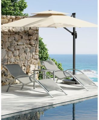Outdoor Chaise Lounge Chairs Set of 3, Heavy-Duty Sunbathing Loungers for Poolside, Backyard