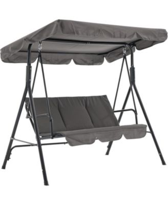 3-Person Outdoor Patio Swing Chair with Adjustable Canopy and Armrests, Breathable Fabric Seat and Backrest, Porch Swing for Backyard or Garden