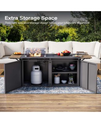 64" Iron Foldable Fire Pit Table with Storage – Fire Pit Table