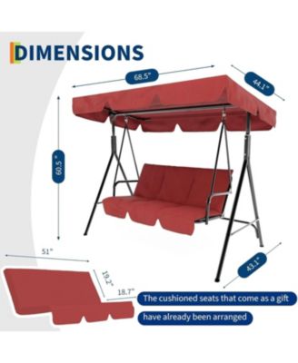 3 Seat Outdoor Porch Swing with Adjustable Canopy
