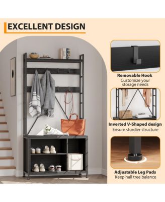 36.41" Entryway Hall Tree - Freestanding Bench with Coat Rack & Shoe Storage