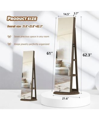 360°Swivel Jewelry Cabinet, Standing Jewelry Armoire Organizer, Lockable Storage Cabinet with Full Length Mirror, Display Shelves