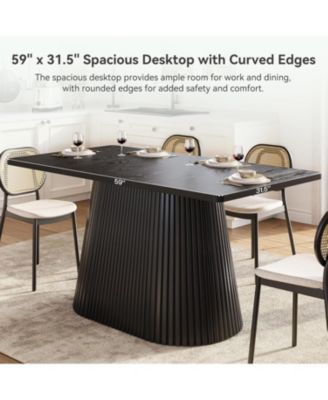 59" Farmhouse Dining Table for 4-6 People, Modern Rectangular Kitchen Table with Metal Pedestal Base