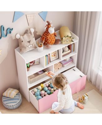 Storage Organizer with 2 Movable Drawers, Organizer with 5 Open Cubbies