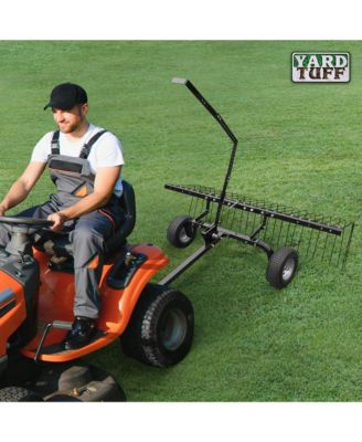 72" Pine Straw ATV Tow Behind Steel Landscape Rake w/Wheels and Handle