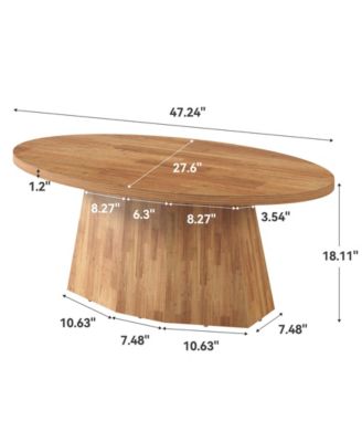 Oval Coffee Table, 47-Inch Living Room Table with Polygonal Pedestal, Modern Center Accent Furniture, Child-Friendly