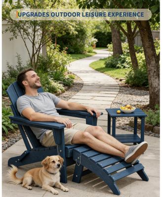 Folding Adirondack Ottoman Set of 2 - HDPE All-Weather Outdoor Footrests for Patio, Deck, Lawn, Poolside - Weather-Resistant