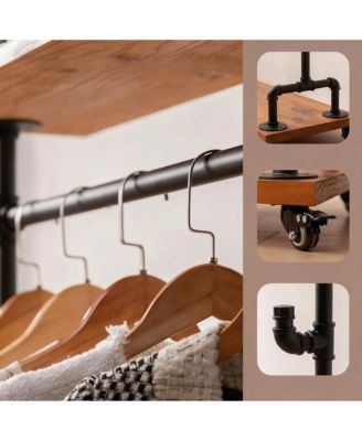 Industrial Pipe Clothes Rack with Wheels, 2-Tier, Heavy Duty