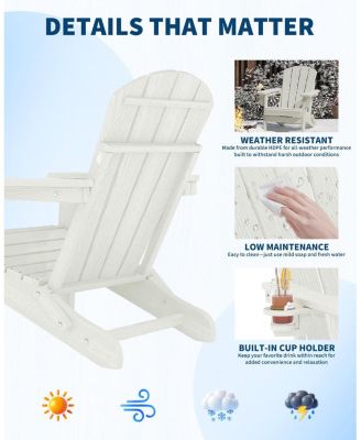 Folding Adirondack Chair Set of 4 with Ottoman, HDPE Outdoor Patio Chair with Cup Holder, All Weather Resistent Wooden Textured for patios
