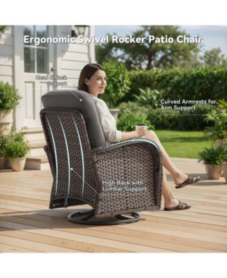 7-Piece Brown Wicker Patio Conversation Set with 6 in. Olefin Cushions/Patio Swivel Chairs with Sofa