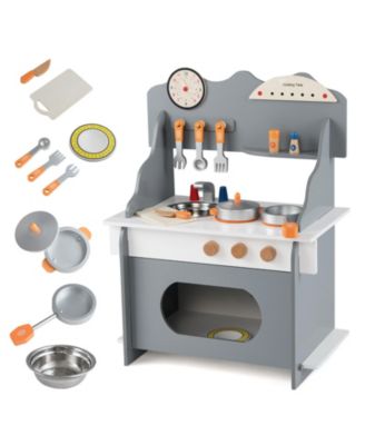 Wooden Play Kitchen for Kids with Clock Pretend Play Set 3