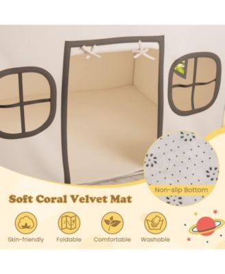 Kids Large Playhouse Tent with Star Lights, Door Curtain, and Windows, Indoor