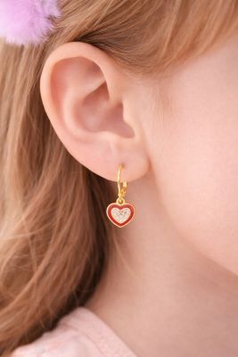 Girls Heart Earrings with Sterling Silver Lever Backs, 18K Gold Plated