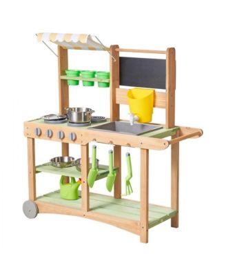 Kids Outdoor Mud Kitchen Playset with Sink, Canopy & Accessories