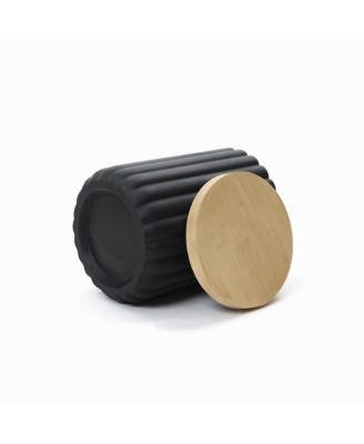 Fluted Round Patio Side Table with Removable Lid & Galvanized Metal Ice Bucket