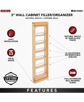 Pullout Wall Filler Cabinet Wooden Organizer, 39" Hgt, 432-WF39-3C