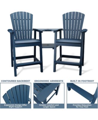 Outdoor Poly Adirondack Barstools With Connecting Tray, Patio High Adirondack Chairs for Deck, Backyard, Balcony