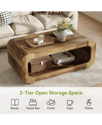 2-Tier Wooden Rectangular offee Table for Living Room,47-Inch Farmhouse Accent Center Table with Open Storage, Low Cocktail Tea Table