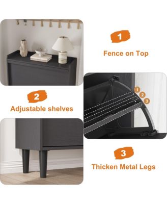 Entryway Wooden Shoe Cabinet, 2 Flip Drawers + Adjustable Shelf Organizer