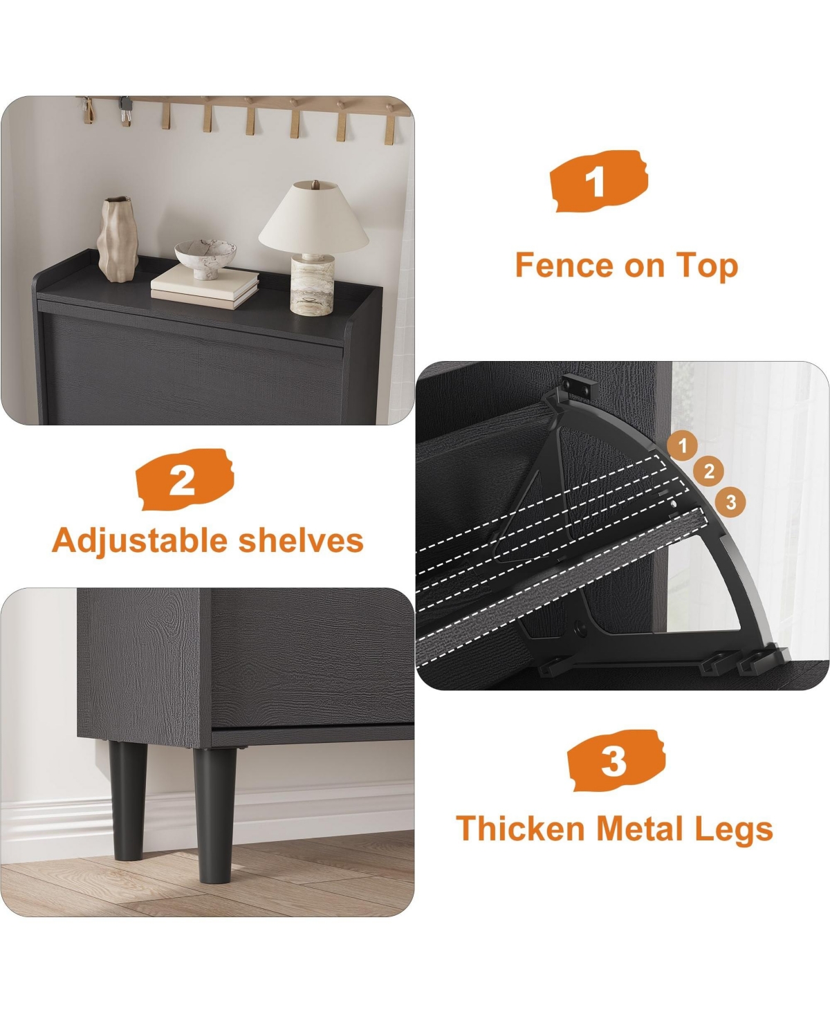 gaomon Entryway Wooden Shoe Cabinet, 2 Flip Drawers + Adjustable Shelf Organizer