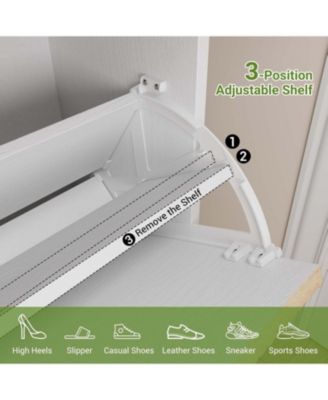 Fluted Modern Farmhouse Shoe Cabinet - 2 Flip Drawers + Drawer Narrow Entryway Organizer