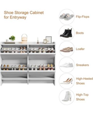 Freestanding Shoe Cabinet - 4 Flip Drawers + Drawer Adjustable Wooden Entryway Organizer