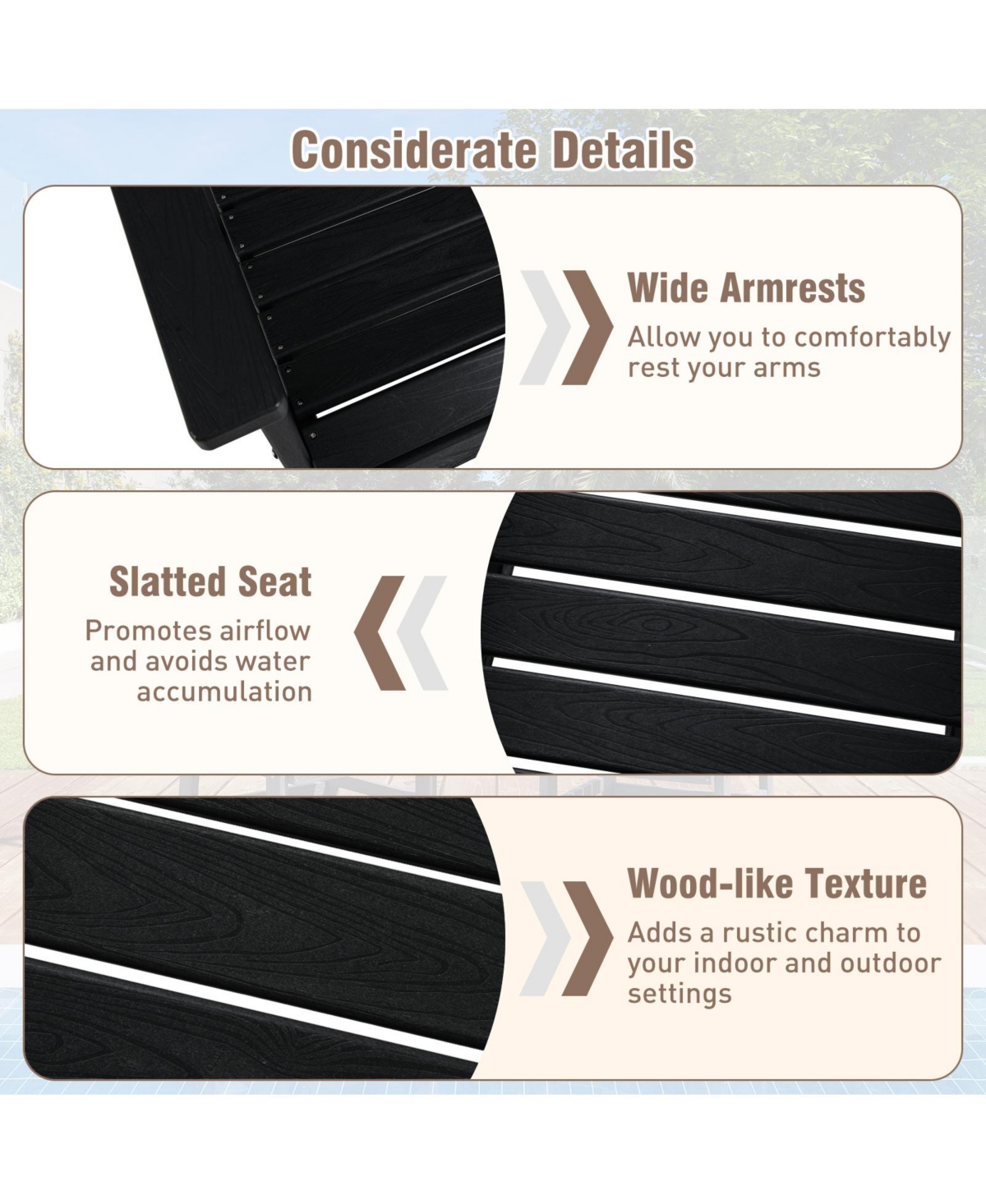 Gymax Patio Dining Chairs Set of 2 w/Wide Armrests Curved Seat Wood Grain for Backyard