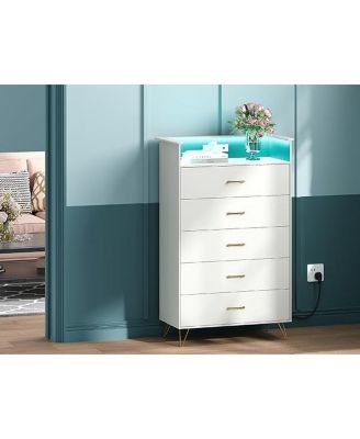 5-Drawer Tall Dresser for Bedroom, Wood Chest of Drawers with Silent Closing Slides, Water-Resistant Storage Organizer for Hallway