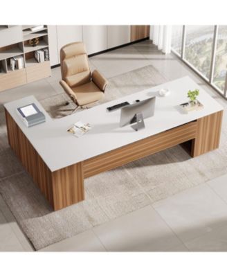 85.8-Inch L-Shaped Executive Desk, Extra Large Modern Office Desk with File Drawers