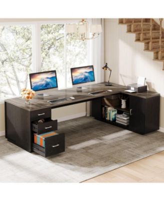 85.8-Inch L-Shaped Executive Desk, Extra Large Modern Office Desk with File Drawers