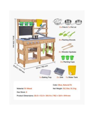 Wooden Outdoor Mud Kitchen with Stoves, Hooks, and Cookware