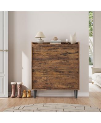 Wooden Adjustable Shelf 2 Drawer Flip Door Entryway Shoe Cabinet