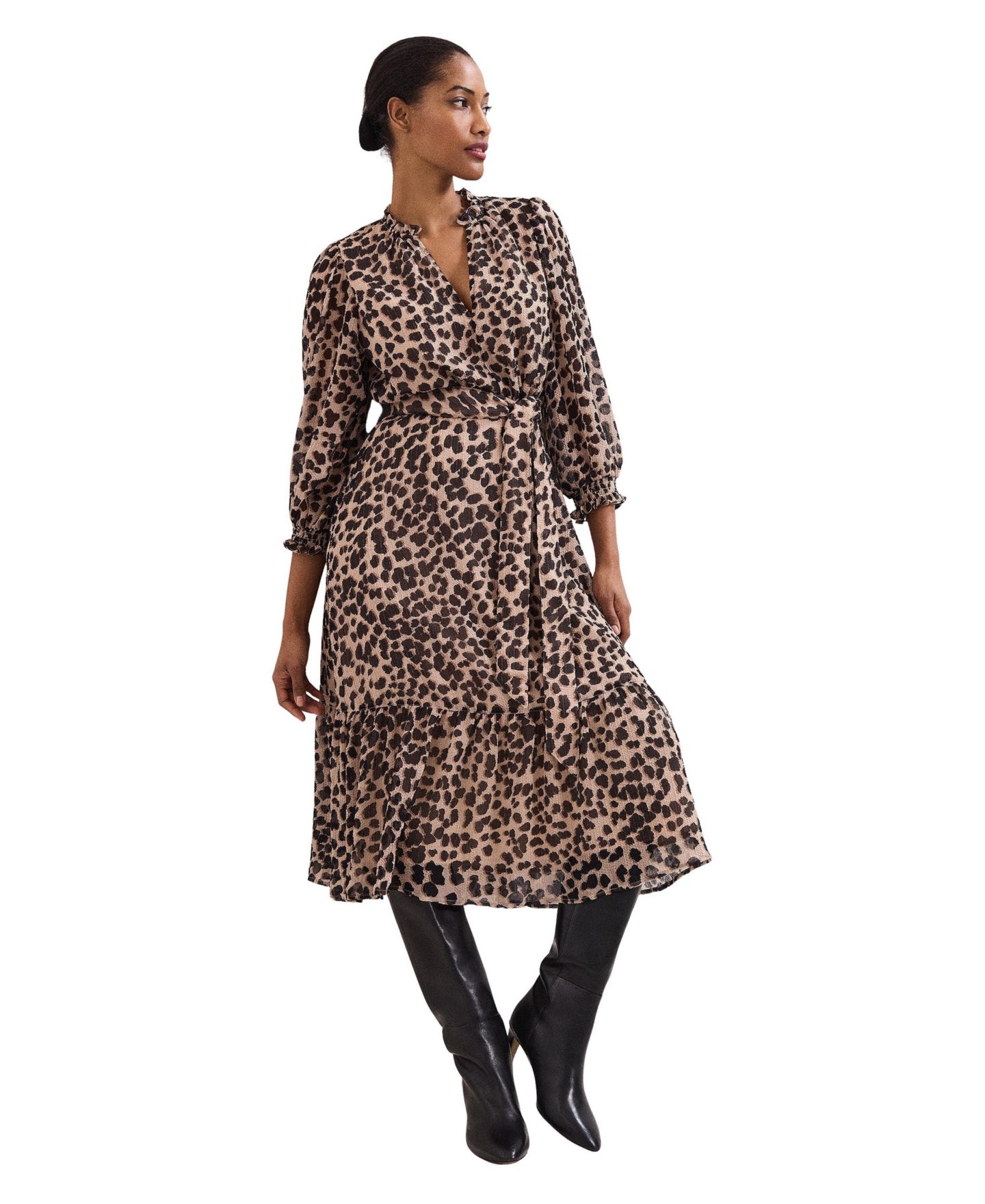 Женское платье Phase Eight Carra Leopard Midi, цвет: Разноцветный — фото 1