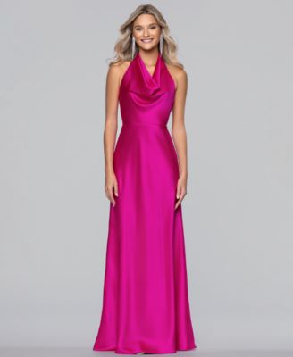 Juniors' Satin Cowl Neck Gown