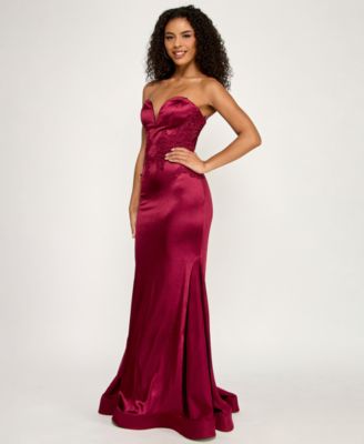 Juniors' Strapless Sweetheart Satin Mermaid Gown