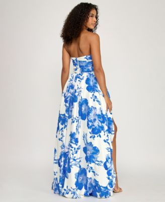 Juniors' Strapless Floral Bubble Maxi Dress
