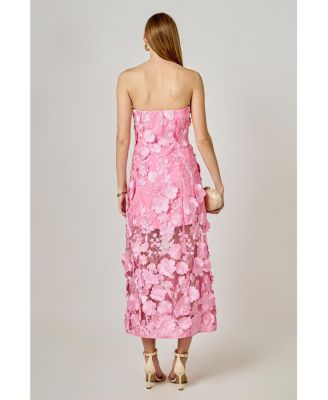 Women's Strapless Floral Embroidered Maxi Dress