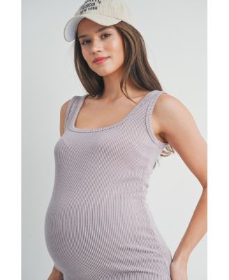 Maternity Square Neck Ribbed Sleeveless Tank Top