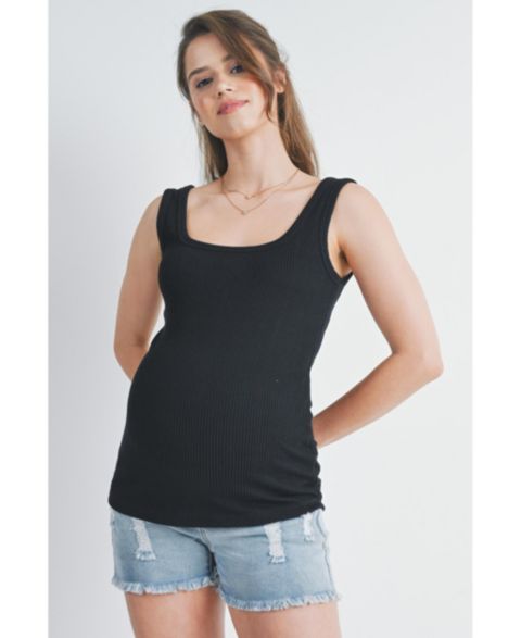 Женский топ Hello Miz Maternity Square Neck Ribbed Sleeveless Tank Top, цвет: Чёрный