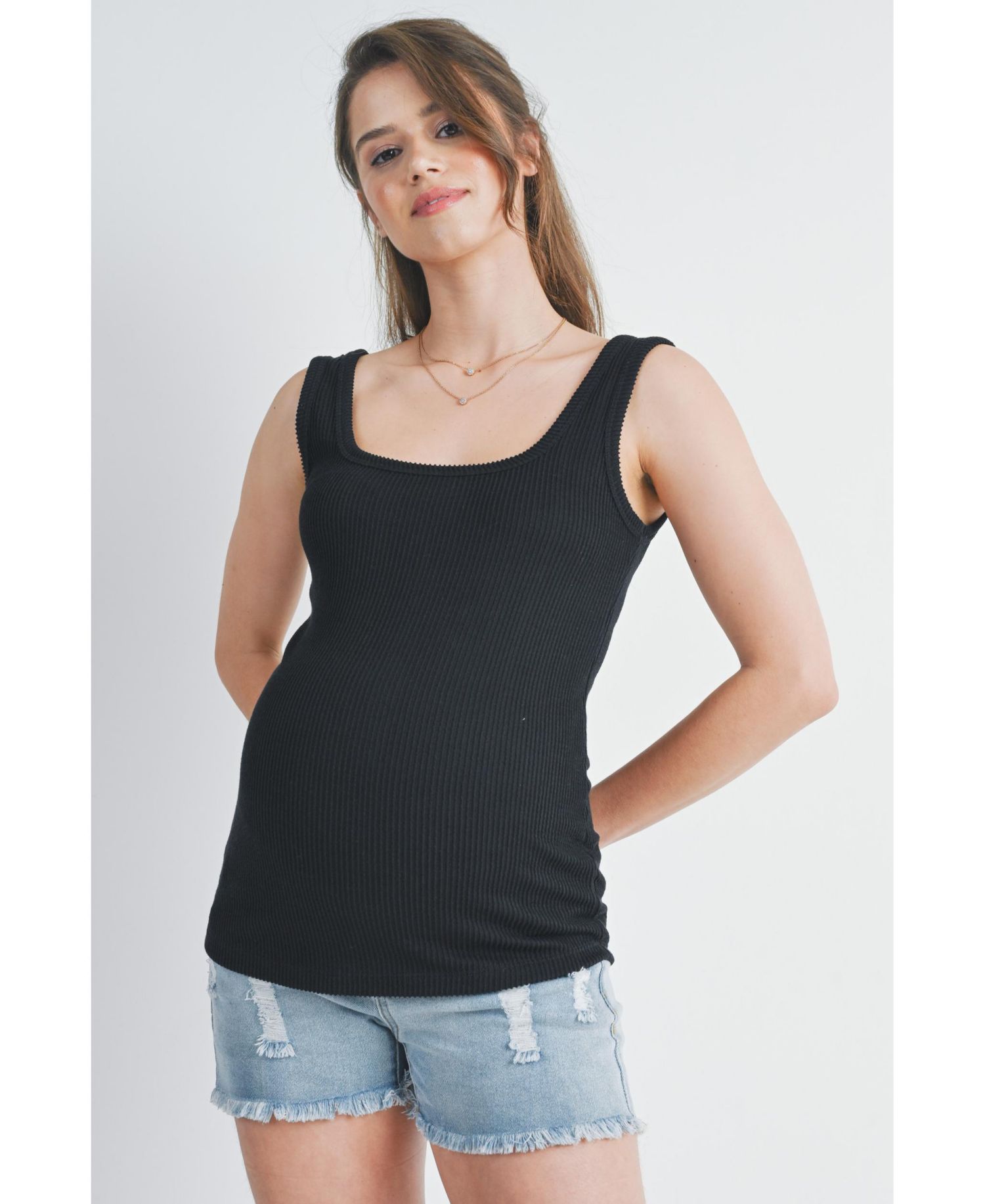 Maternity Square Neck Ribbed Sleeveless Tank Top