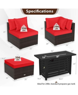 Set of 5 Patio Furniture Set Heavy-duty Frame Rattan Sofa Set w/ 60000 BTU Firepit Table