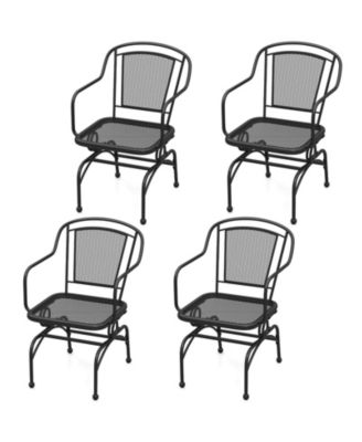 Patio Rocking Chairs Set of 4 w/ Metal Mesh Backrest & Seat Armrests