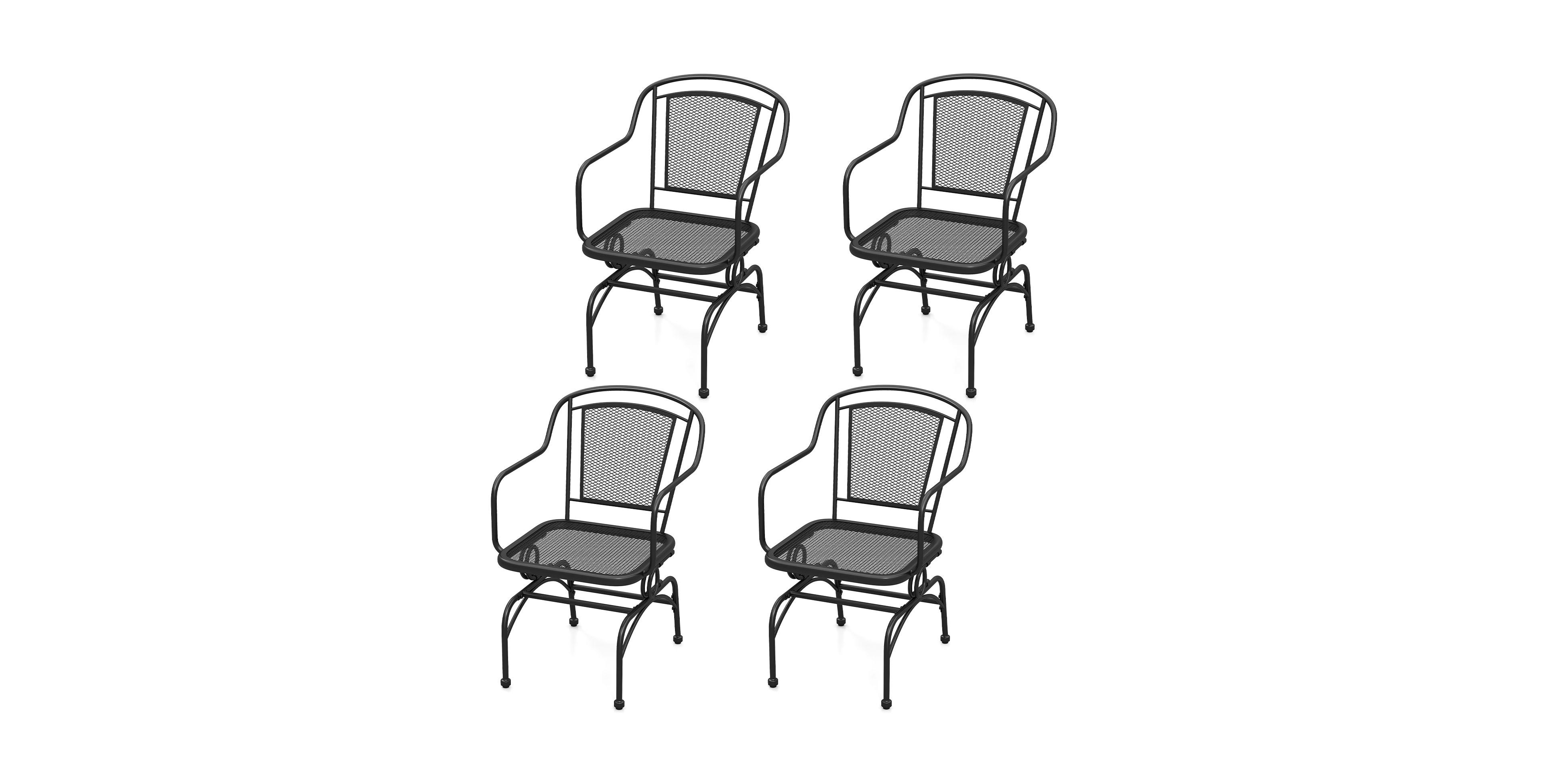 Gymax Patio Rocking Chairs Set of 4 w/ Metal Mesh Backrest & Seat Armrests