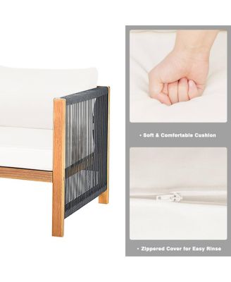 Set Of 4 Wood Outdoor Patio Furniture Set w/Cushions  Cover Sets