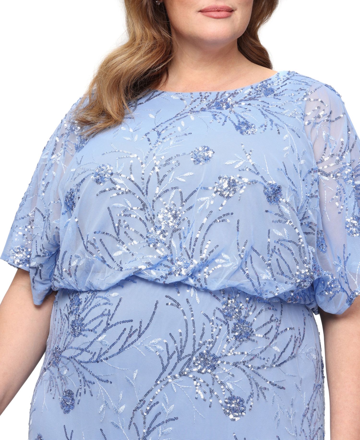 Plus Size Round-Neck Blouson Sequin Dress
