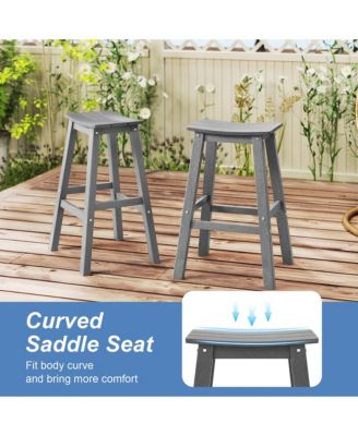29'' Patio Bar Stool Set of 2 w/ Curved Seat & Footrests for Backyard Outdoor
