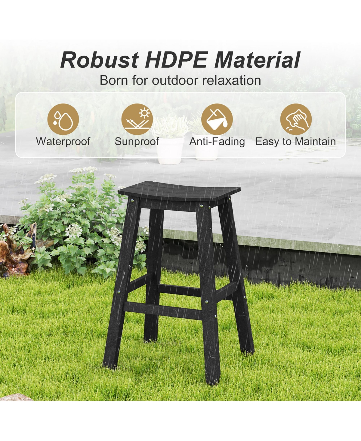 Gymax 29'' Patio Bar Stool Set of 2 w/ Curved Seat & Footrests for Backyard Outdoor