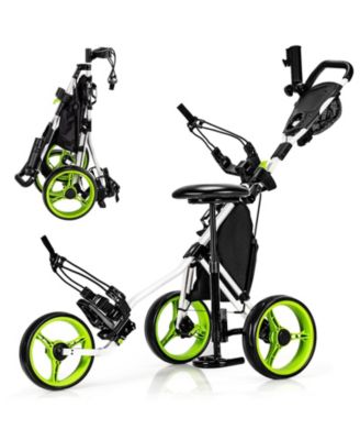 3-Wheel Folding Golf Push Cart with Seat, Scoreboard, Adjustable Handle