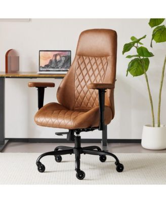 High Back Ergonomic Leather Office Chair with Lumbar Support, Adjustable Armrests, Silent Casters – Home Executive Desk Chair